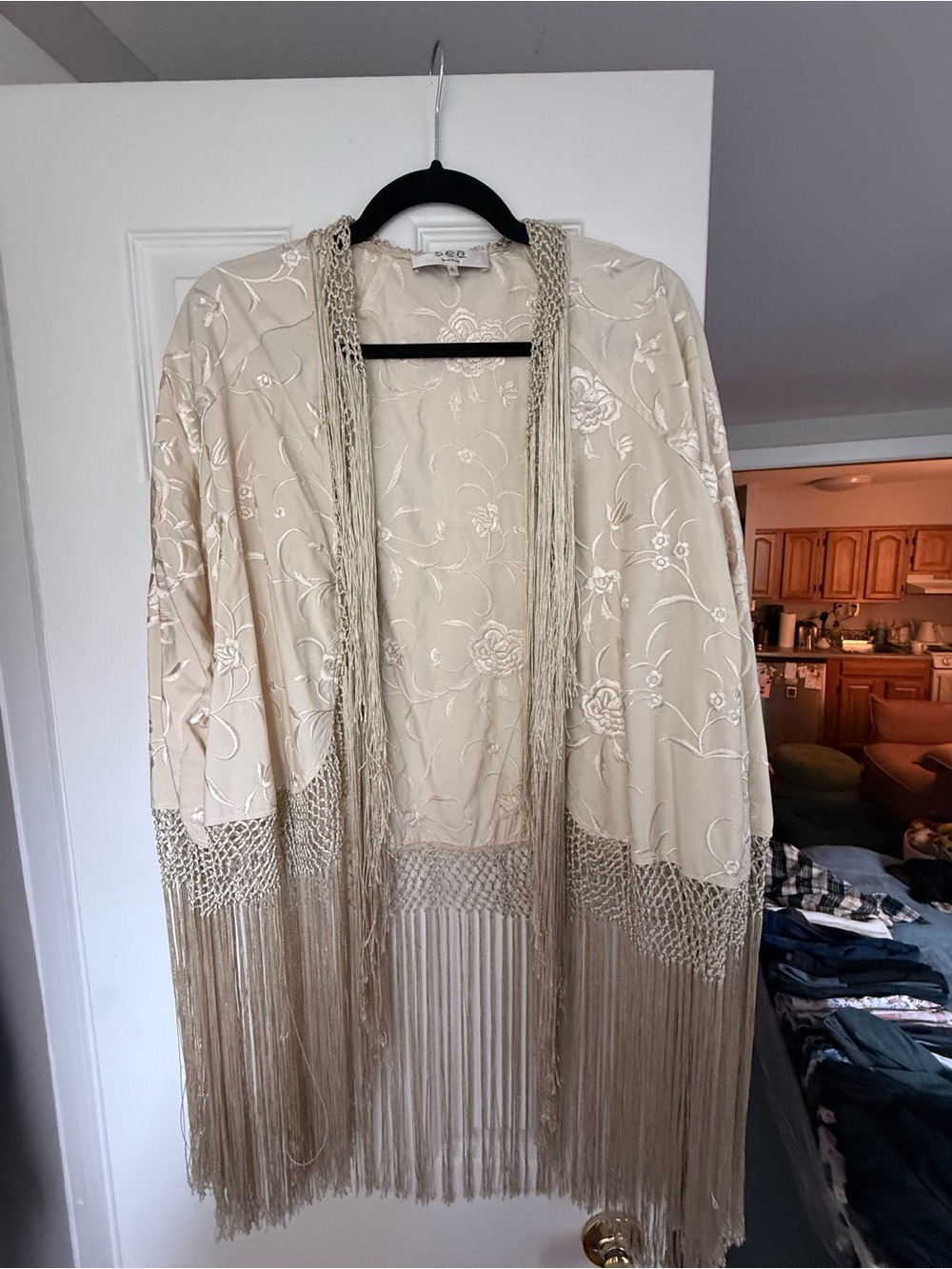 Sea New York Cream Embroidered Fringe Shawl
